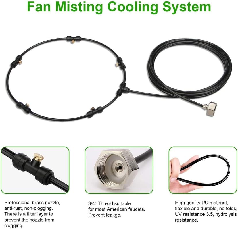 LANDGARDEN Outdoor Misting Fan Kit for a Cool Patio Breeze,Water Mister Spray for Cooling Outdoor,19.36FT (5.9M) Misting Line + 5 Brass Mist Nozzles + a Brass Adapter(3/4) Fit to Any Outdoor Fan