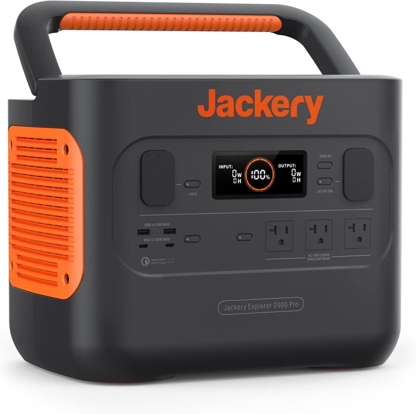 Jackery Explorer 2000 PRO Portable Power Station, 2160Wh Capacity with 3x2200W AC Outlets, Fast Charging, Solar Generator for Home Backup, Emergency, RV Outdoor Camping (Solar Panel Optional)