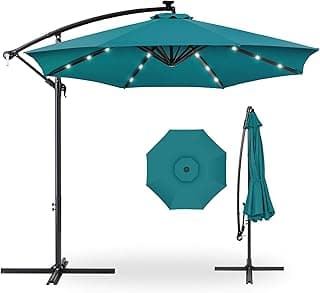 Best Choice Products 10ft Solar LED Offset Hanging Market Patio Umbrella for Backyard, Poolside, Lawn and Garden w/Easy Tilt Adjustment, Polyester Shade, 8 Ribs - Cerulean