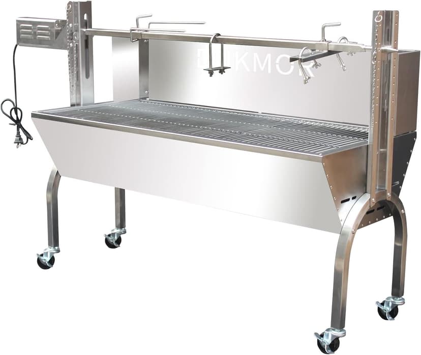 Rotisserie Grill Stainless Steel Charcoal Spit Roaster, 62" Pig Lamb Hooded Roaster Charcoal Spit with 30W Motor & Adjustable Height Lockable Casters for Outdoor Party Barbecue, Rated 150 LB By DNKMOR
