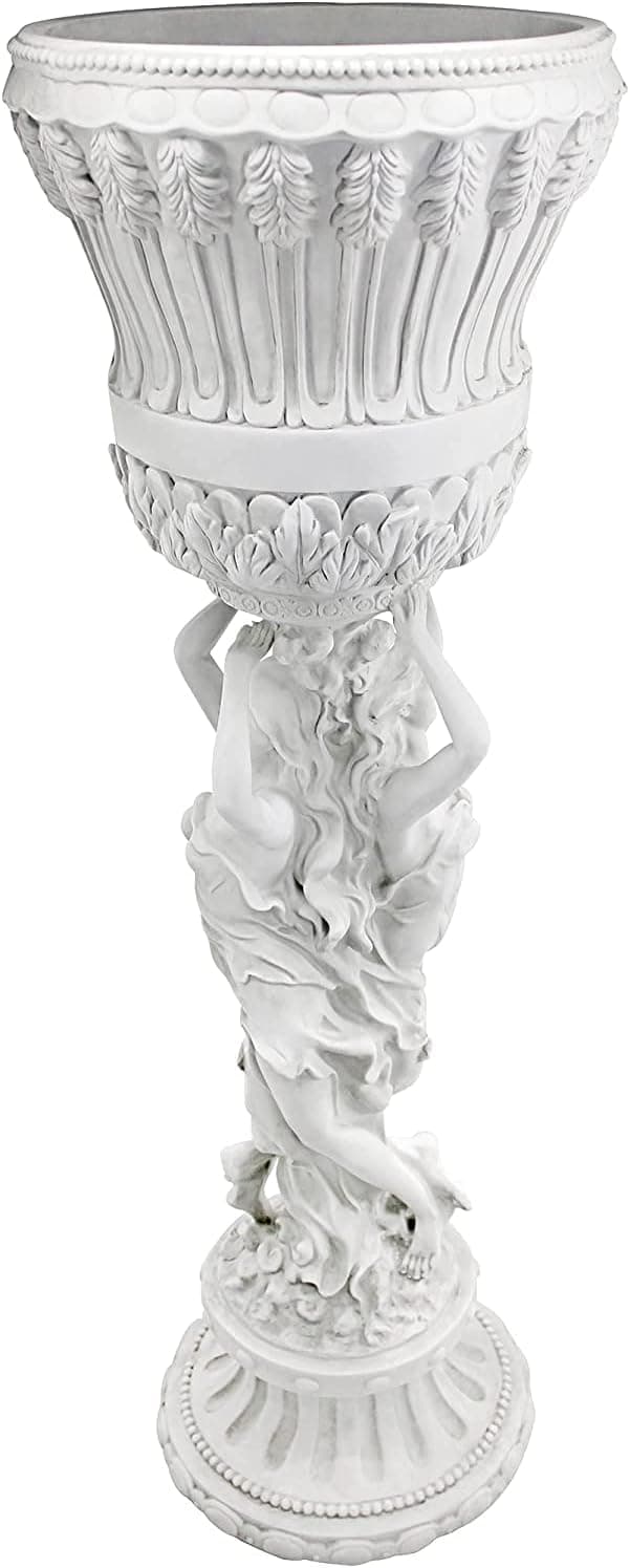 Design Toscano Les Filles Joyeuses Dancing Maidens Pedestal Column Plant Stand with Urn, 36 Inch Tall, Cast Stone Resin, Antique Stone Finish