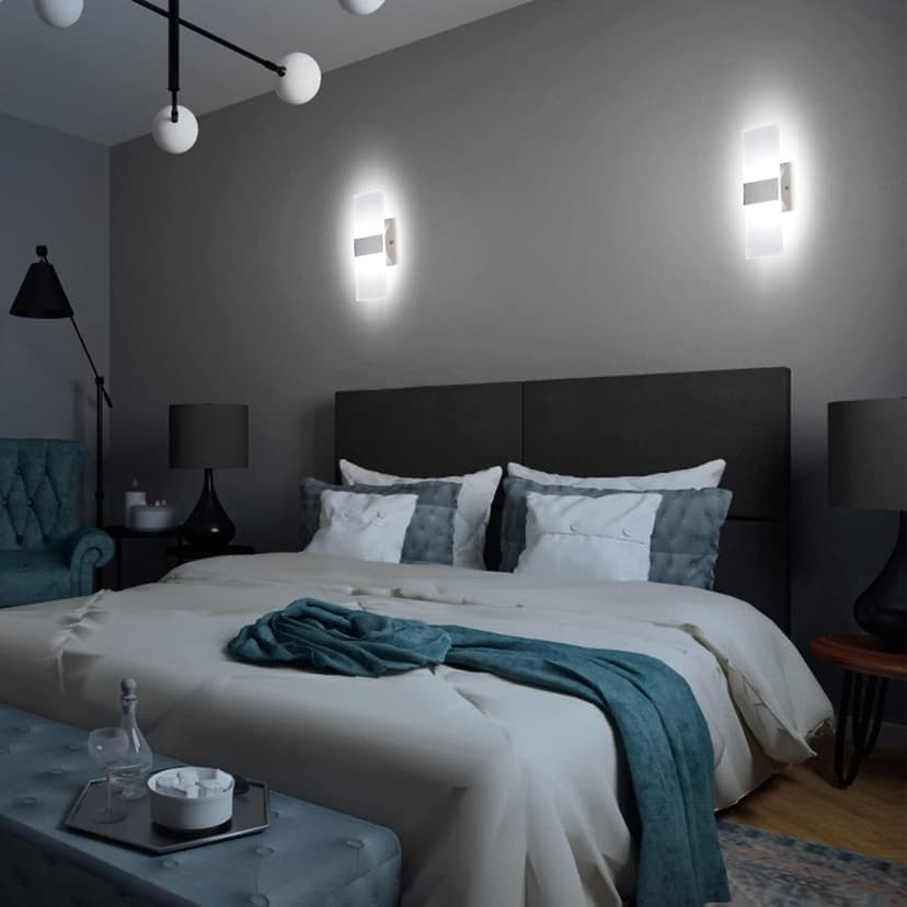 TRLIFE Modern Wall Sconces, Dimmable Wall Sconces Set of 2 Wall Mounted Lights 12W 6000K Cool White Hardwired Wall Sconce Lighting for Bedroom Bedside Living Room Stairway Hotel(2 Pack)
