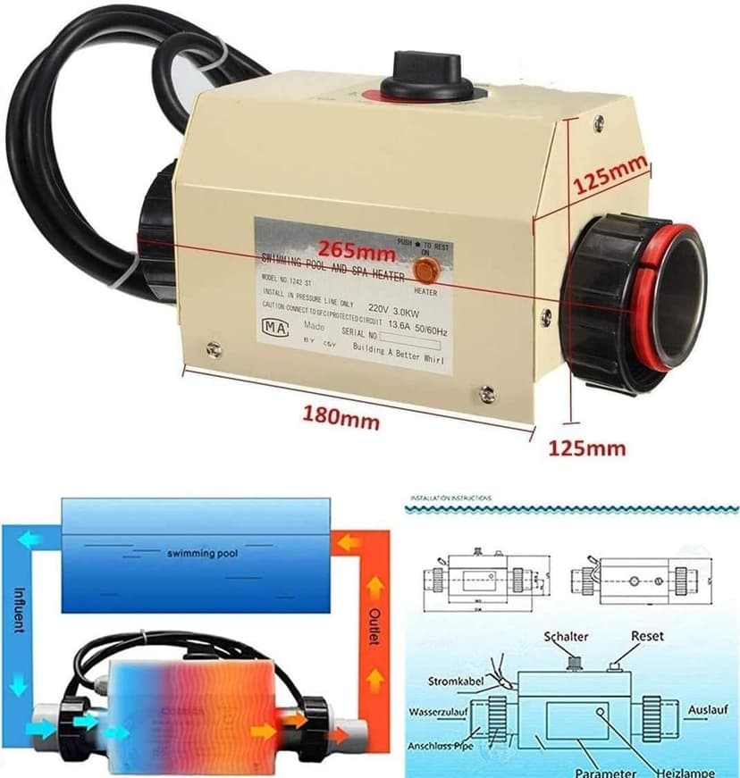 3KW 110V No Plug Swimming Pool Heater Work With 0.75KW Circulating Pump For Up to 2000gallons 8/11 Foot Pools,Tank,Electric Water Heater Thermostat SPA Bath Heater,Needs Electrician 30A GFCI Breaker
