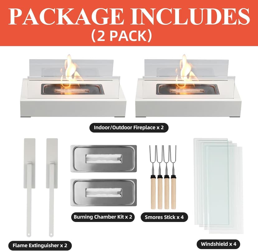 Tabletop Fire Pit Outdoor Portable Table Top Firepit Indoor Tabletop Fireplace for Patio Balcony Living Room Table Decor Family New Year Party Friday Night Dinner - 2 Pack