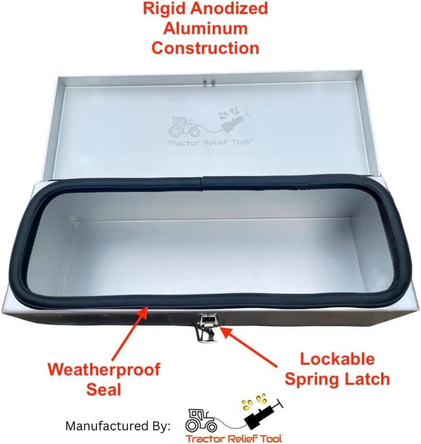 Weatherproof Anodized Aluminum Tractor Tool Box for Kubota, John Deere, Modern Tractors - Universal Fit by Tractor Relief Tool™