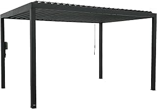 Backyard Discovery Sarasota 14' x 10' Galvanized Steel Louvered Pergola Kit with Adjustable Roof, Shade, Rain Protection, High-Wind Rating, Gutter System for Outdoor Patio, Garden, Deck, Entertaining