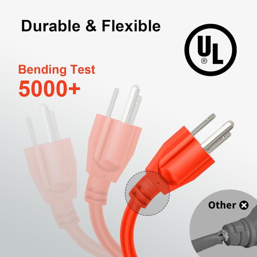 Outdoor Extension Cord Waterproof 100 FT, Orange 16/3 SJTW Heavy Duty, Flexible 100% Copper 3 Prong Extension Cord for Lawn, Garage,UL Listed