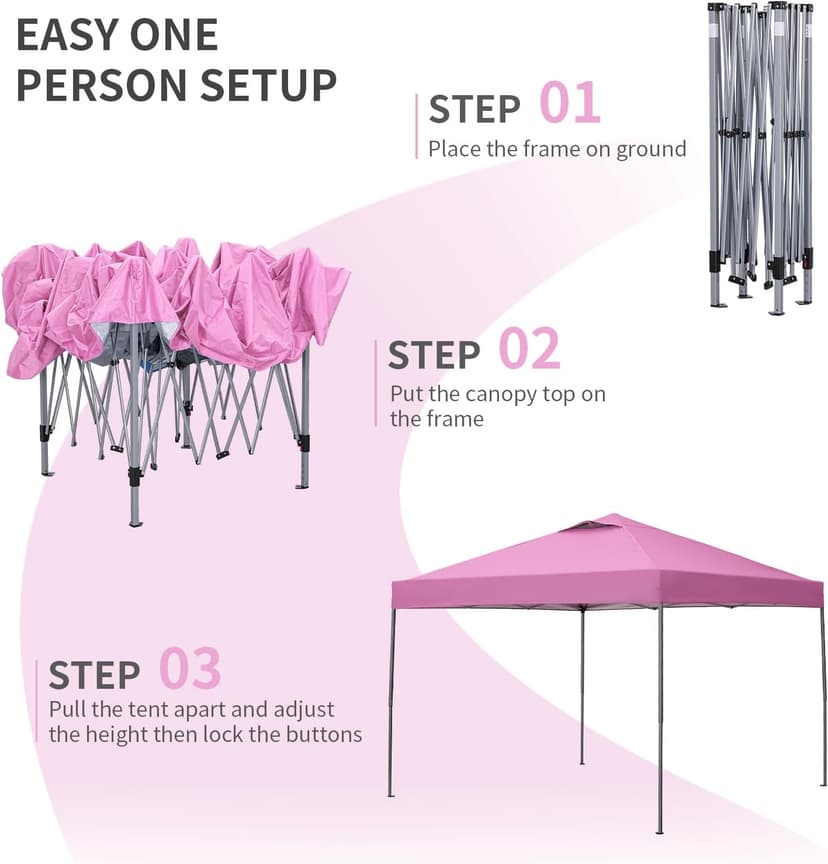 GDY 10'x10' Pop Up Canopy Tent, Outdoor Canopy Tent, Commercial Instant Gazebos, Portable Shelter Canopies, for Patio/Outdoor/Wedding Parties and Events,(Pink).