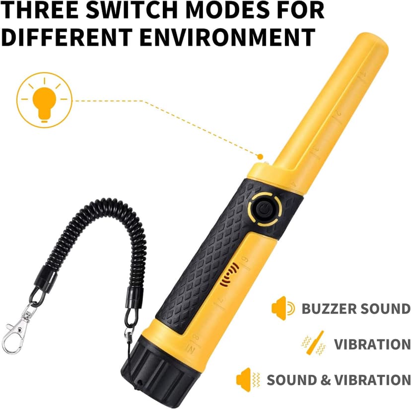 SAKOBS Metal Detector Pinpointer Wand: 5" Detection Depth, IP68 Fully Waterproof, Up to 66 Feet Underwater, 360°Detection Handheld Pin Pointer, 3 Modes (Buzzer, Vibration,Sound) for Adults & Kids