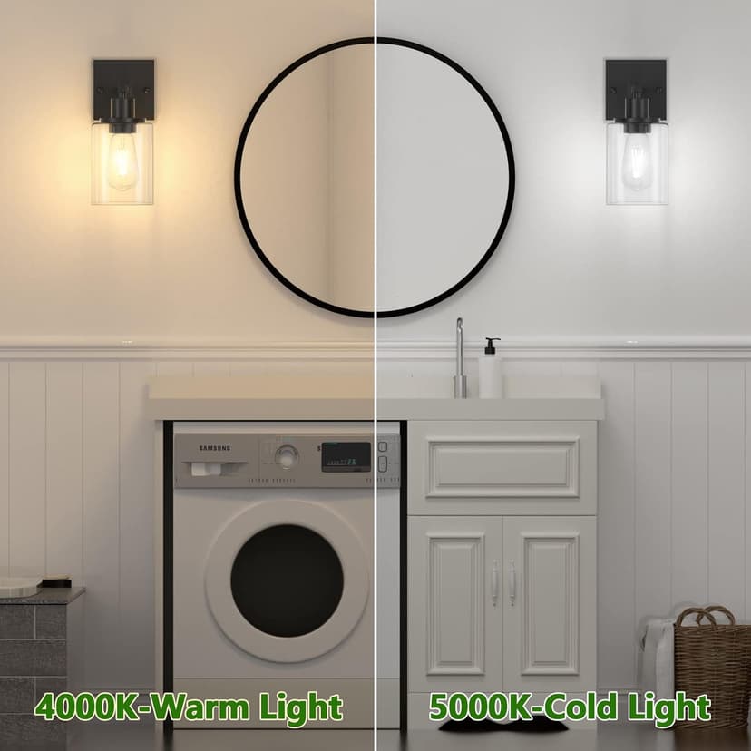 Licperron Black Vanity Wall Sconces Set of Two, Modern Sconces Wall Lighting Fixture with Clear Glass Shade for Bathroom, Industrial Metal Wall Mount Lamp for Bedroom Mirror Living Room