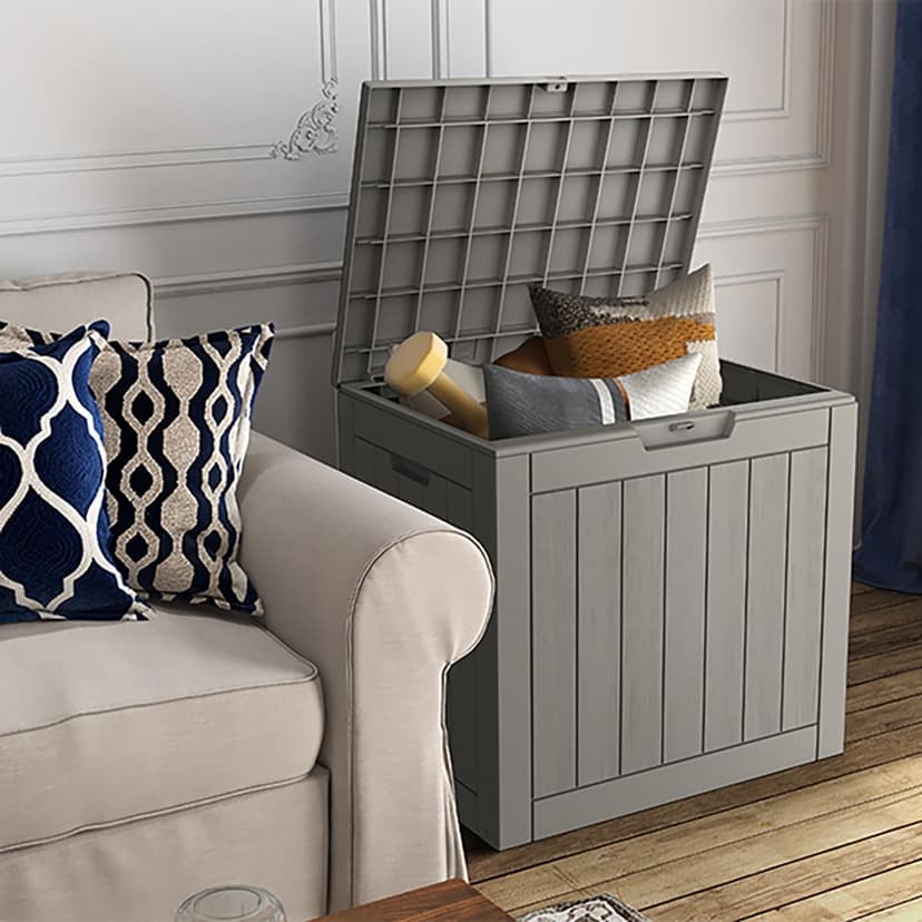 Deck Box, Waterproof Weatherproof and UV Resistant Resin Storage Bin with Lockable Lid, Ideal for, Outdoor, Patio Furniture Cushions, Pool Supplies, Garden Tools (31 Gallon, Grey)