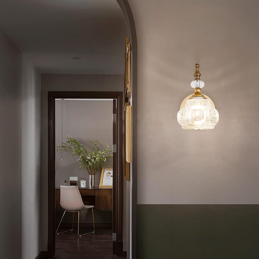 Vintage Wall Sconces, 1-Light Wall Lighting with Crystal Glass Shade, Matte Brushed Antique Brass Finish, Crystal Wall Light, Wall Lamp for Bathroom, Bedroom,Hallway(G9 Base)