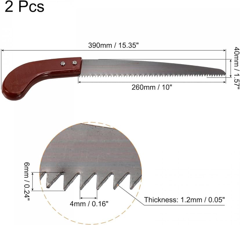 uxcell 10 Inch Pruning Saws, Straight Blade Hand Saw Wood Handle for Camping Garden Wood Tree Branches Trimming, 2pcs