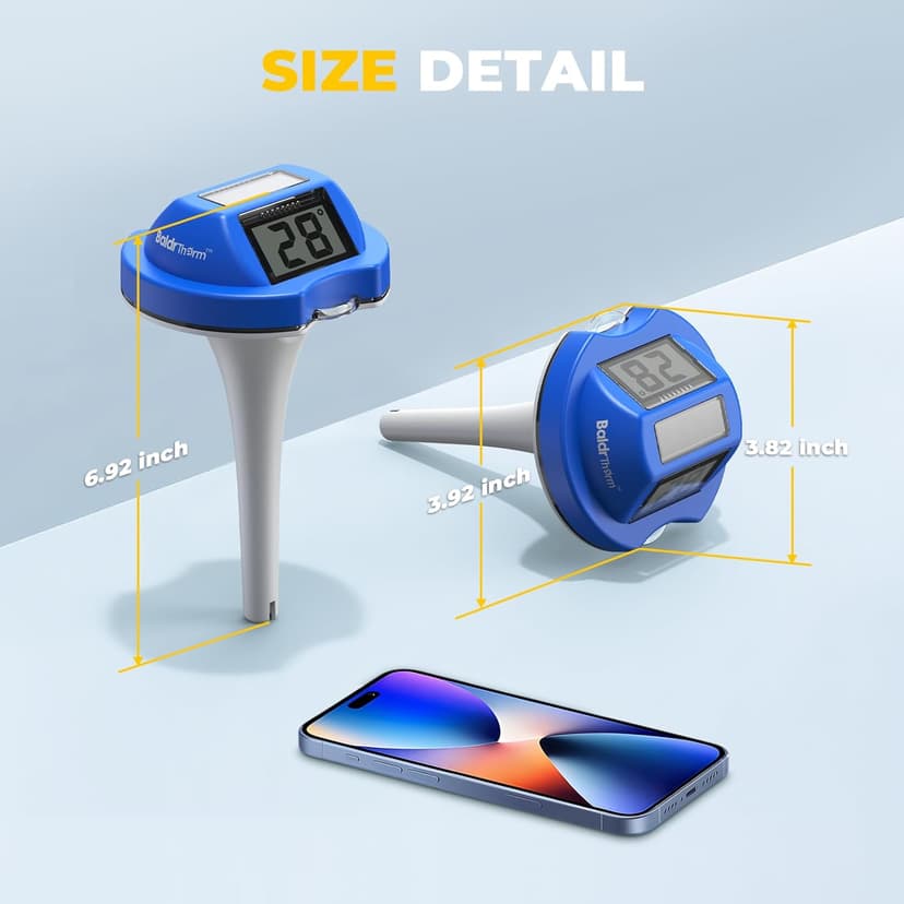 Pool Thermometer Solar Digital Floating, High Precision Large Screen Without Fogging with Double-Sided Display Screen for Swimming Pool, Aquarium, Spa, Hot Spring, Ponds
