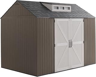 Rubbermaid Extra Large Resin Outdoor Storage Shed With Floor (7 x 10.5 Ft.), Weather Resistant, Brown, Organization for Home/Lawn Mower/Backyard Equipment/Bike Storage/Pool Supplies