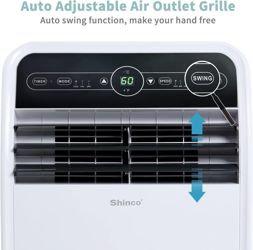 Shinco 10,000 BTU Portable Air Conditioner, Portable AC Unit with Built-in Cool, Dehumidifier & Fan Modes for Room up to 300 sq.ft, RC, 24 Hour Timer, Window Kit
