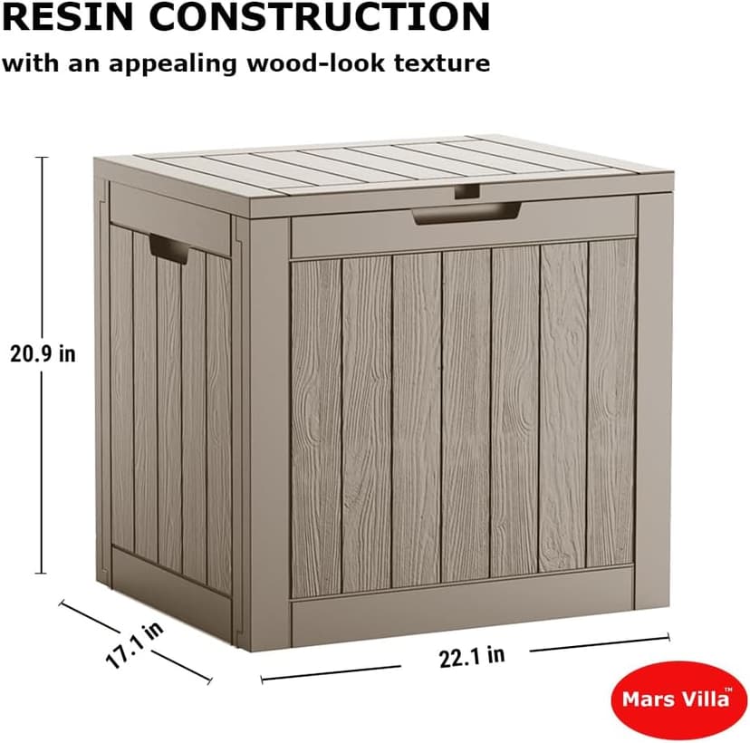 31 Gallon Deck Box, Outdoor Storage Box Waterproof, Outside Resin Storage Bin for Outdoor Patio Furniture Cushions, Pool Supplies, Garden Tools, UV-Resistant and Weatherproof, Light Brown