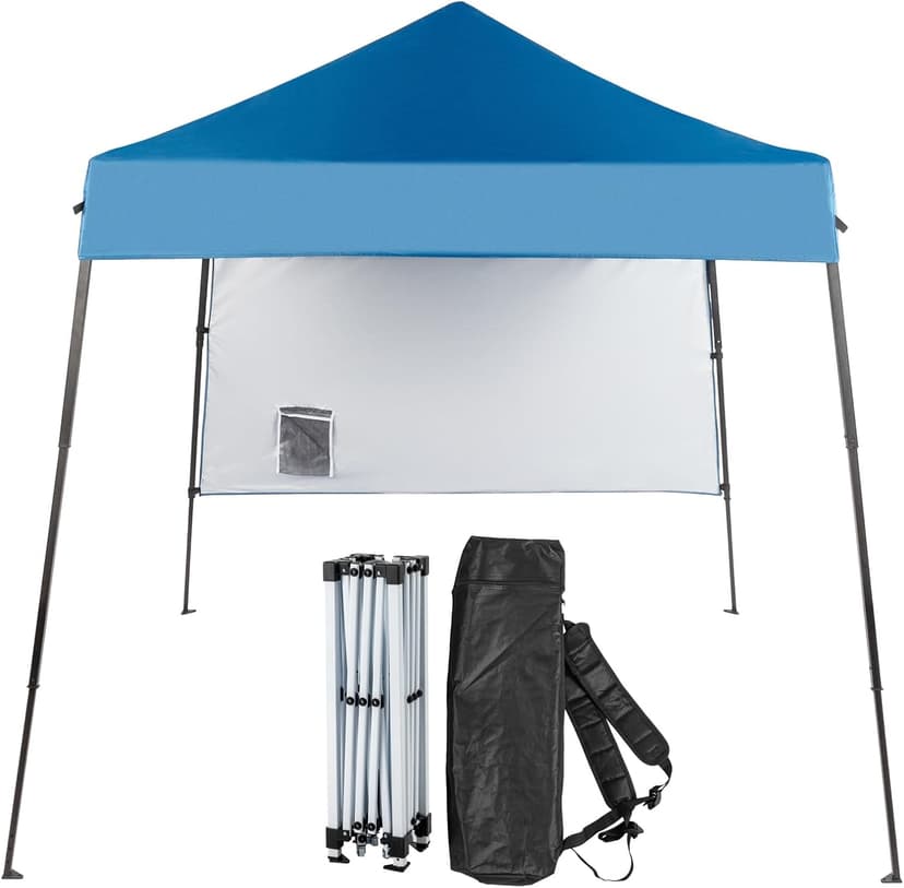 VINGLI 6x6 ft Pop Up Canopy Tent, Outdoor Small Gazebo With Backpack, Patio Slant Leg With 1 Sidewall, Portable Easy Up (Blue)