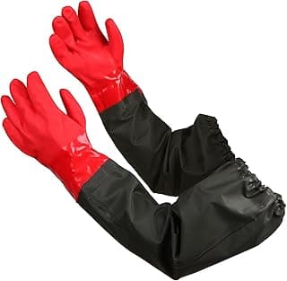 25" Extra-Long Waterproof Gloves with Cotton Liner - Heavy Duty, Aquarium & Pond Cleaning, Seafood Working
