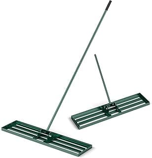 Goplus Lawn Leveling Rake, 42" x 10" Heavy Duty Level Lawn Tool w/ Ergonomic Handle for Soil, Effort-Saving Landscape Rake for Garden, Backyard, Golf Course, Farm, Pasture