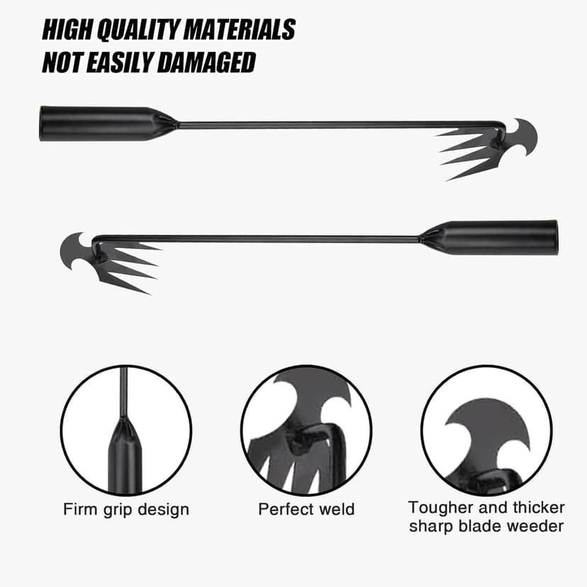 Weeding Artifact Uprooting Weeding Tool, 2025 New 4 Teeths Dual Purpose Manual Weeders Tool with Long Handle, Durable Manganese Steel Weeding Claw Uprooting Tool for Lawn and Garden (Black, 2 Pack)