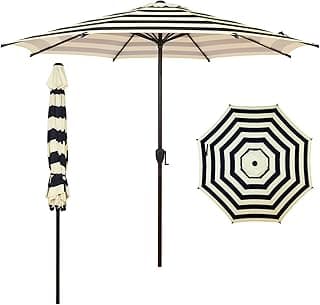 Abba Patio 9FT Lyon Outdoor Patio Umbrella Outdoor Table Umbrella with Push Button Tilt and Crank Market Umbrella 8 Sturdy Ribs UV Protection Waterproof for Garden Deck Backyard Pool, Stripe