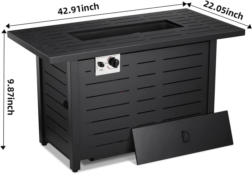 Xbeauty Fire Pit Propane Gas FirePit Table 43" Outdoor Fire Pit Rectangular Tabletop with Lid, Rain Cover, for Outside Garden Backyard Deck Patio