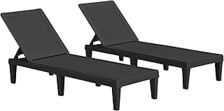 JUMMICO Patio Chaise Lounge Chair Set of 2 Outdoor PE Waterproof Adjustable Easy Assembly Lounge Chairs for Outside Pool Garden Deck Beach (Black)