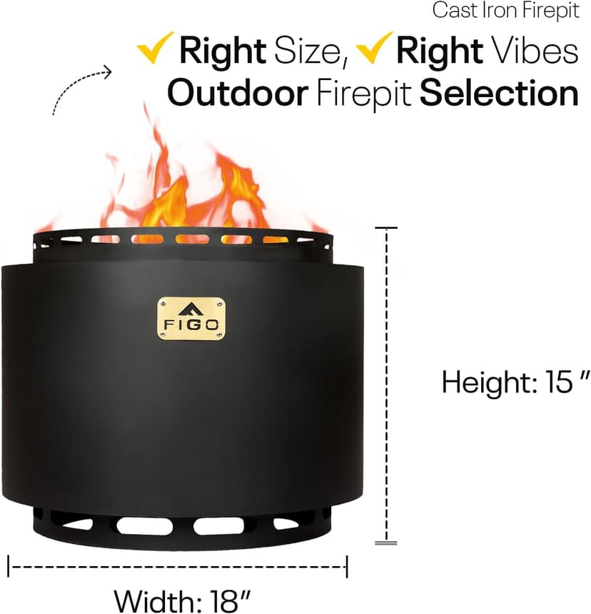18" Smokeless Fire Pit with Removable Ash Pan, Fire Poker & Carry Bag - Portable Outdoor Fire Pit - Cast Iron - Wood Burning Lightweight Fireplace, Ideal for 4-6 People, 25 lbs