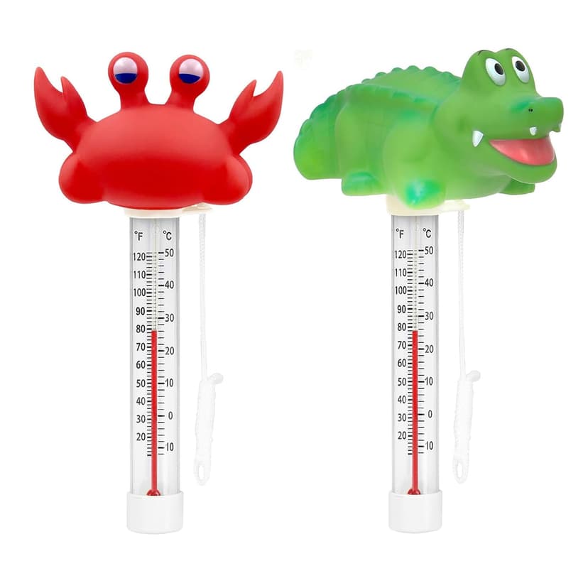 XY-WQ 2 Packs Floating Pool Thermometer, Large Size Easy Read for Water Temperature with String - Indoor and Outdoor Swimming Pools and Spas (Crocodile & Crab 04)