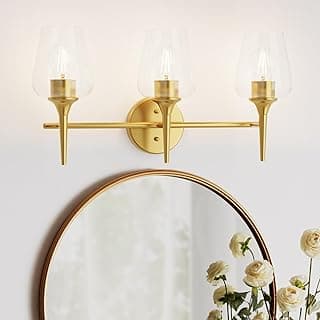 Bathroom Vanity Light Fixture, 3 Light Modern Gold Vanity Lighting fixtures, Lighting Fixtures Over Mirror, Wall Lamp with Clear Glass for Bathroom, Hallway, Bedroom with E26 Socket