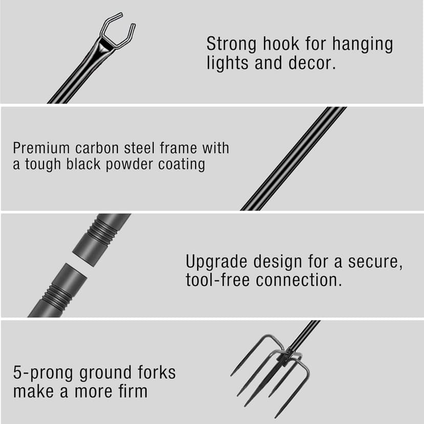String Light Poles 4 Pack,10FT Metal String Light Poles for Outside, Adjustable Outdoor Poles for Patio, Deck, Garden, Wedding, Backyard, Christmas Party Decor, Sturdy with Hooks(Bulb Not Included)
