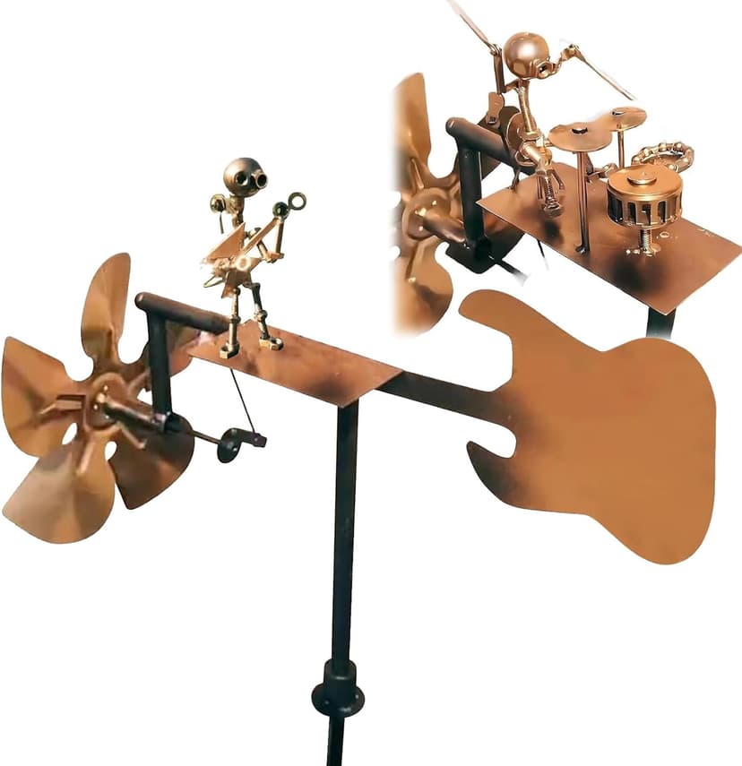 Handmade Metal Bassist Windmill,Handmade Metal Drummer and Guitar Windmill, Wind-Powered Kinetic Sculpture, Wind Spinners for Yard Lawn Garden Patio Decor, Drummer Decor (Guitar)