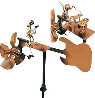 Handmade Metal Bassist Windmill,Handmade Metal Drummer and Guitar Windmill, Wind-Powered Kinetic Sculpture, Wind Spinners for Yard Lawn Garden Patio Decor, Drummer Decor (Guitar)