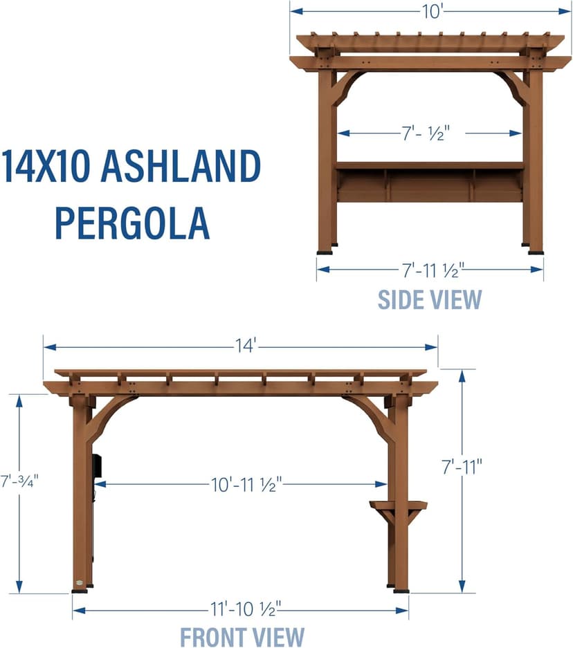 Backyard Discovery Ashland 14' x 10' Cedar Wood Pergola Kit with Trellis Roof, Built-In Bar Top, All-Season Durability, High-Wind Rating, PowerPort, Shade for Outdoor Patio, Deck, Garden, Entertaining