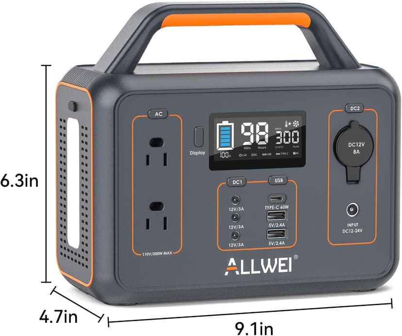 ALLWEI Portable Power Station 300W, 280Wh Solar Generator with 110V Pure Sine Wave AC Outlet, Backup Lithium Battery Generator for CPAP Outdoor RV Camping Emergency Home Use