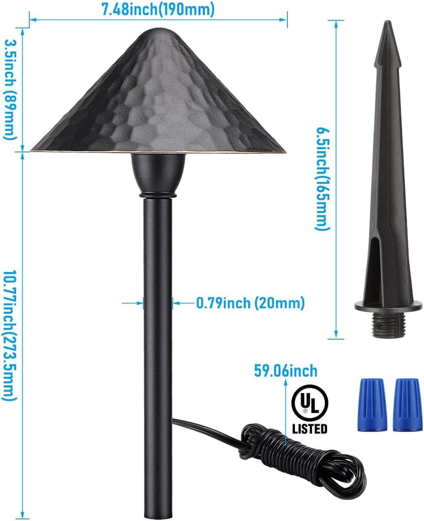 LEONLITE 12-Pack Low Voltage Pathway Lights, 3W 12-24V AC/DC CRI90+ Low Profile LED Landscape Path Lights, Cone Head with Vintage Texture & Vintage Golden Edge, IP65 Waterproof, Black Aluminum Housing