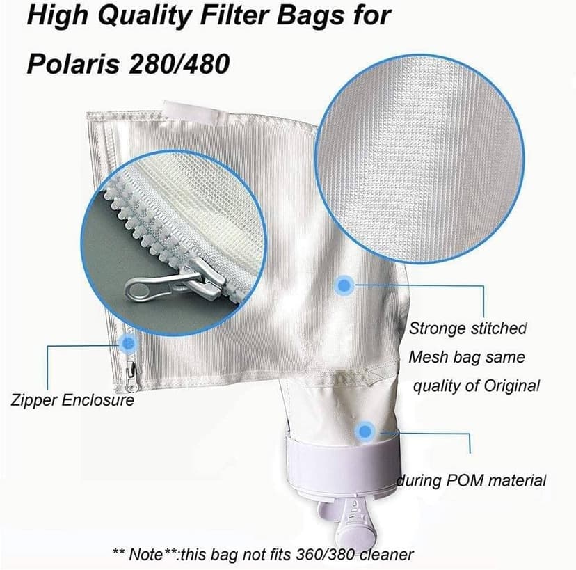 Spa Part Nylon Mesh Pool Cleaner All Purpose Bag - Fits Polaris 280, 480 Cleaner - Zippered K13 K16 (2)