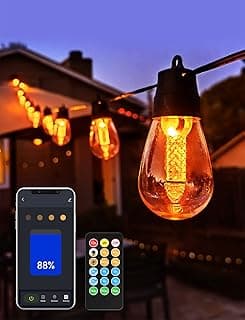 Outdoor String Lights with Dimmer - 50Ft Led Patio Lights App Control Commercial Grade Weatherproof Outside Light with Timer 3 Modes 25 S14 Edison Vintage Shatterproof Bulbs for Patio Garden Backyard
