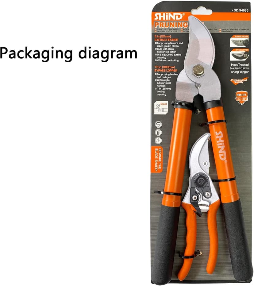SHIND Bypass Lopper Lightweight and durable garden Clippers and Manual heavy-duty trimmer Set, Strength Saving Hardwearing Garden Shears Suitable for potted plant, flower, branch trimming up to 380mm