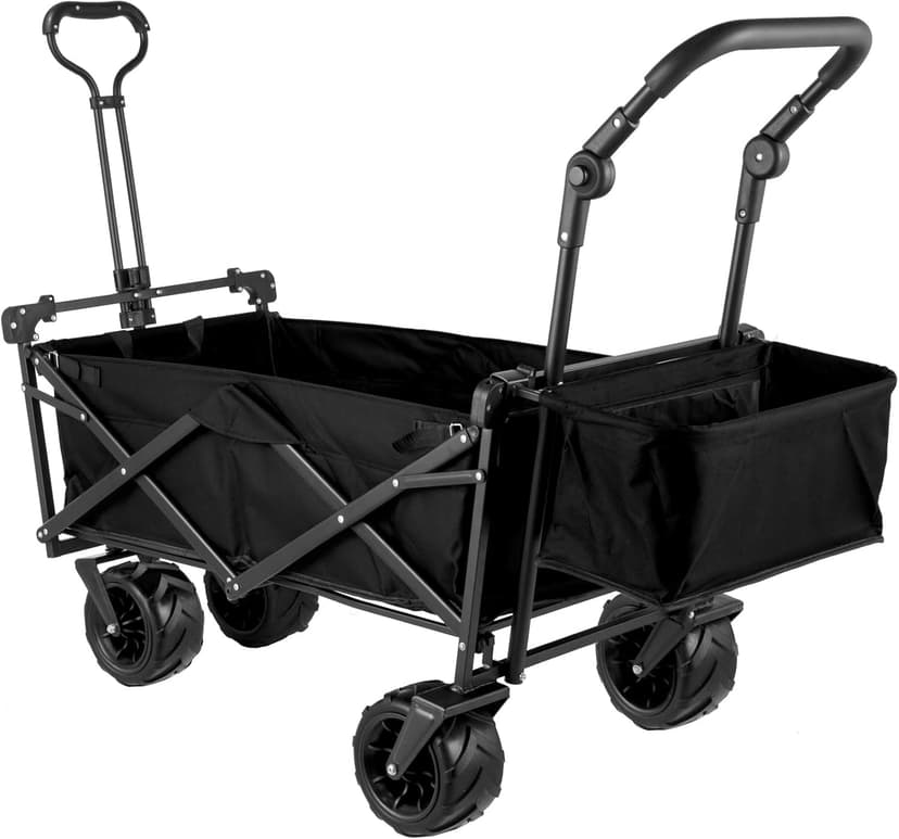 Happbuy Extra Large Collapsible Garden Cart with Removable Canopy, Folding Wagon Utility Carts with Wheels and Rear Storage, Wagon Cart for Garden, Camping, Grocery Cart, Shopping Cart, Black