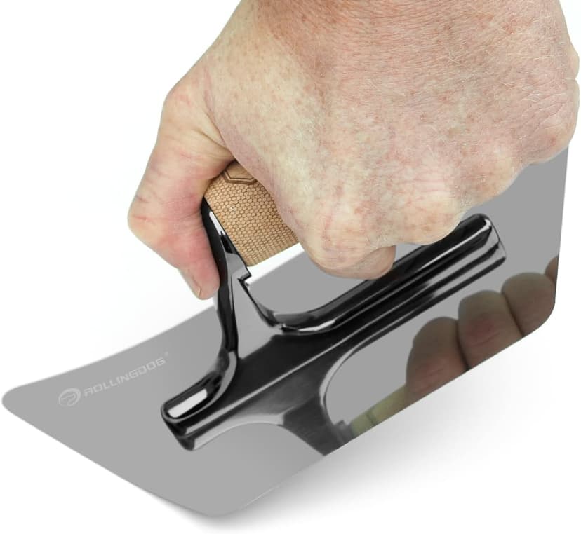 ROLLINGDOG Venetian Plaster Trowel 200mm x 105mm x 84mm - Mirror Polished 420 Stainless Steel Blade, Ergonomic Beech Handle for Decorative Finish and Polish