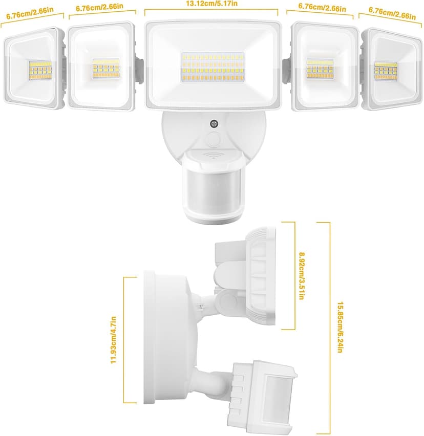 Onforu 5 Heads 65W Smart LED Security Lights Motion Sensor Outdoor, 340° Illumination WiFi Alexa Flood Light 5500LM APP Control, 2500K-6500K Exterior Motion Detector, IP65 Wall Light for Yard, White