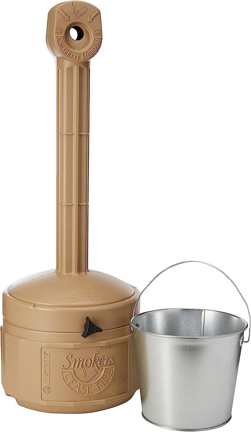 Justrite, Personal Smoker’s Cease-Fire Outdoor Ashtray, Polyethylene Standing Ashtray with Steel Bucket, 1 Gallon, Terracotta, 26806T
