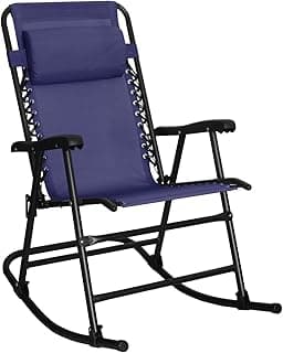 Amazon Basics Outdoor Patio Zero Gravity Folding Reclining Lounge Rocking Chair with Pillow, Afforable Folding Chairs for Outside, Navy