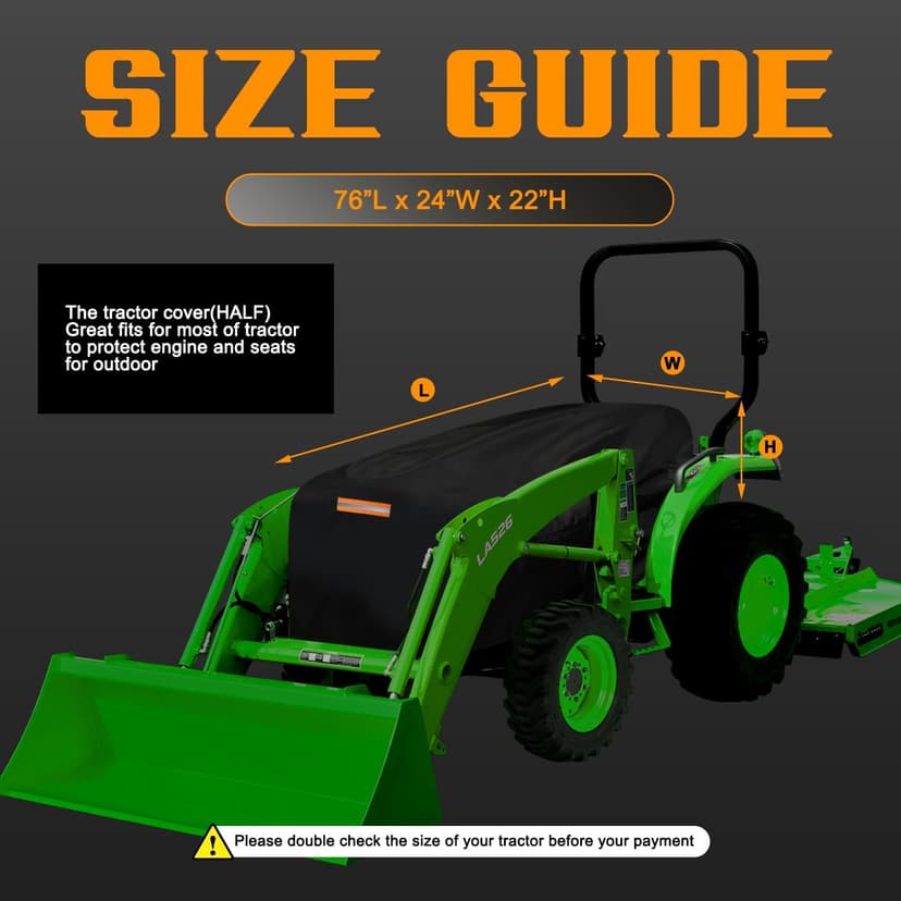 Compact Tractor Covers Waterproof Outdoor Heavy Duty,600 Polyester,Anti-UV Compact Utility Tractor Mower Cover Accessories,Compatible with John Deere, Kubota, Bobcat, Mahindra,Kioti,Tym,76"x24"x22"