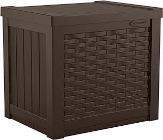 Suncast 22-Gallon Small Deck Box - Lightweight Resin Storage Container and Seat for Patio Cushions and Gardening Tools - Store Items on Patio, Garage, 22.5"L x 17"W x 22.5"H, Yard - Java Brown