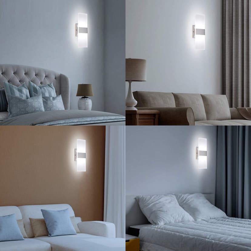 TRLIFE Modern Wall Sconces, Dimmable Wall Sconces Set of 2 Wall Mounted Lights 12W 6000K Cool White Hardwired Wall Sconce Lighting for Bedroom Bedside Living Room Stairway Hotel(2 Pack)