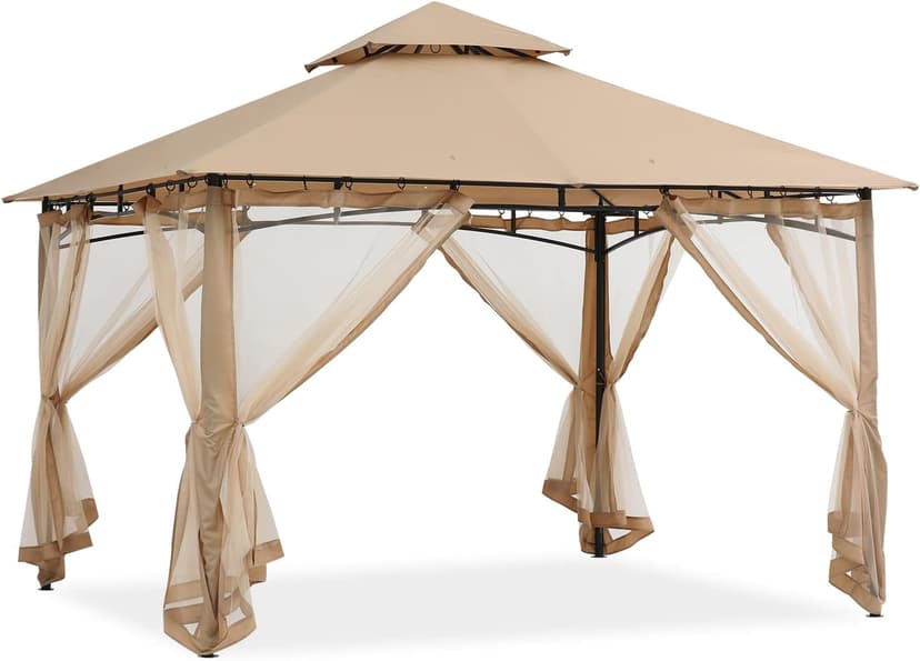ABCCANOPY Gazebos for Patios 10x12 - Outdoor Steel Frame Gazebo with Mosquito Netting for Lawn Backyard Garden Deck (Beige)