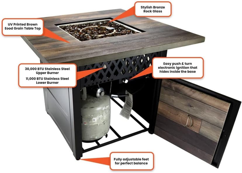 DualHeat by Endless Summer, The Harris, 38" Square Propane Gas Outdoor Fire Pit/Patio Heater